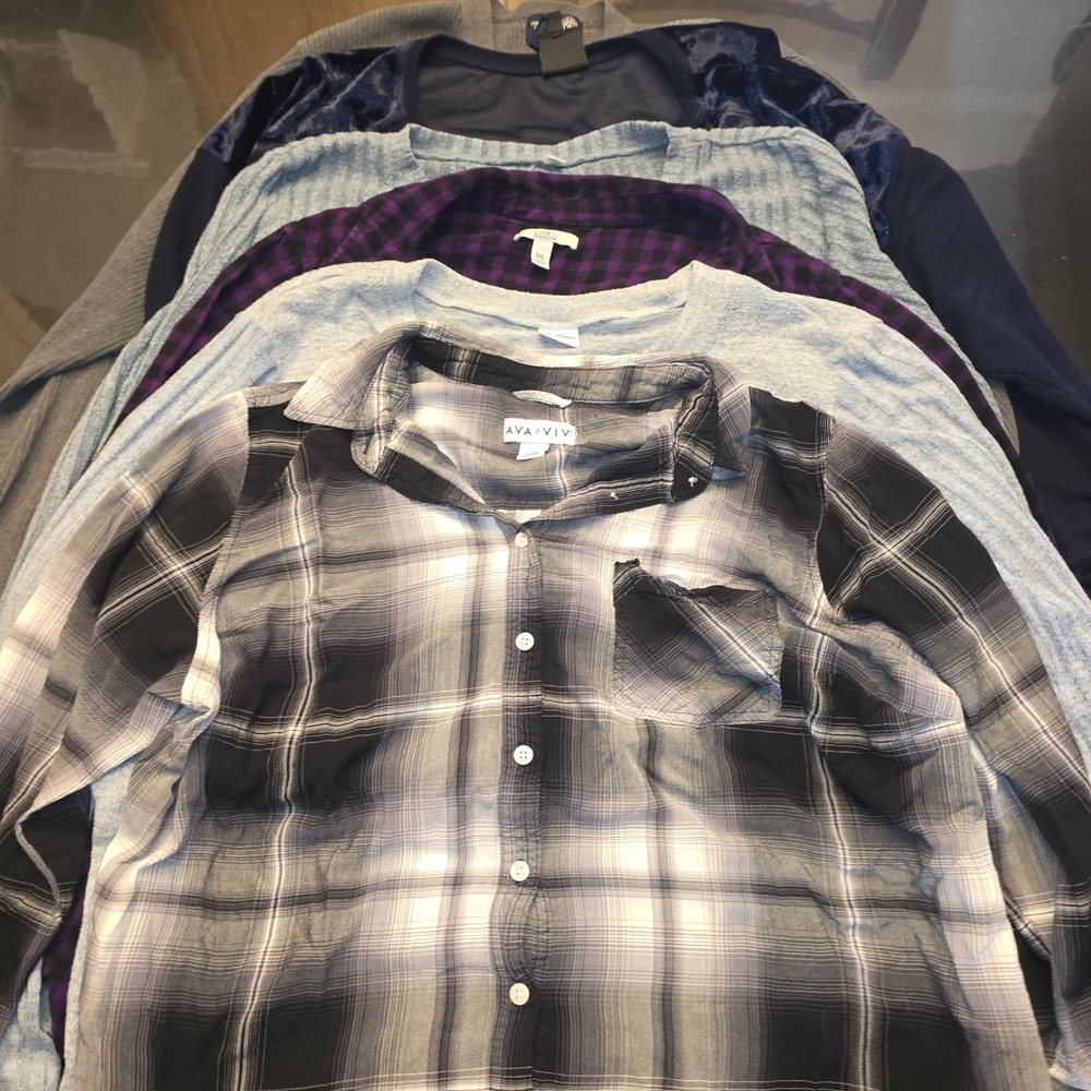 Lot of 6 Womens Plus Size 2X XXL Long Sleeve Tops Flannel Knit Blouse Bundle